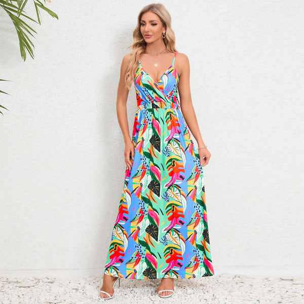 V-neck Backless Spaghetti Strap Maxi Dress