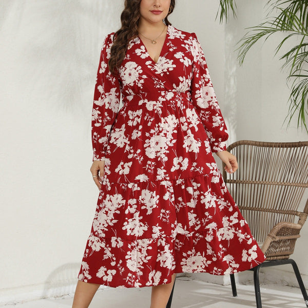 Fashion Long Sleeve Waist Slimming Plus Size Dress