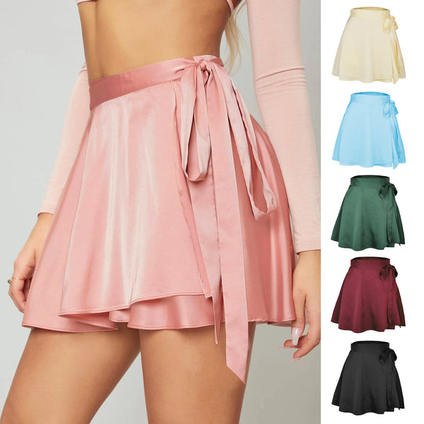 Hit Pure Color High Waist Fashion Tie Short Skirt