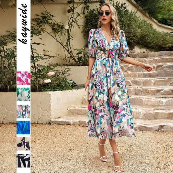 Monet Waisted V Neck Floral Breathable Maxi Dress