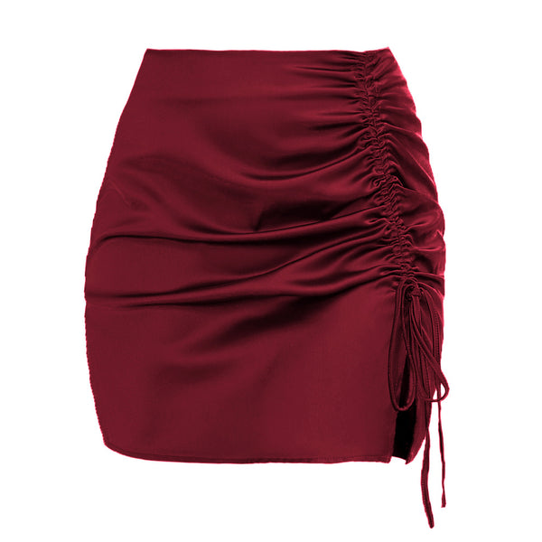 High-Waisted Zipper Satin Midi Skirt