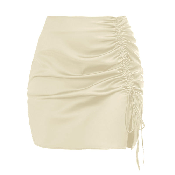 High-Waisted Zipper Satin Midi Skirt