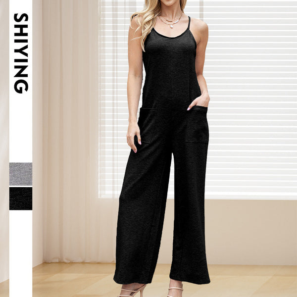 Casual Long Pants Simple Style Loose Strap Jumpsuit