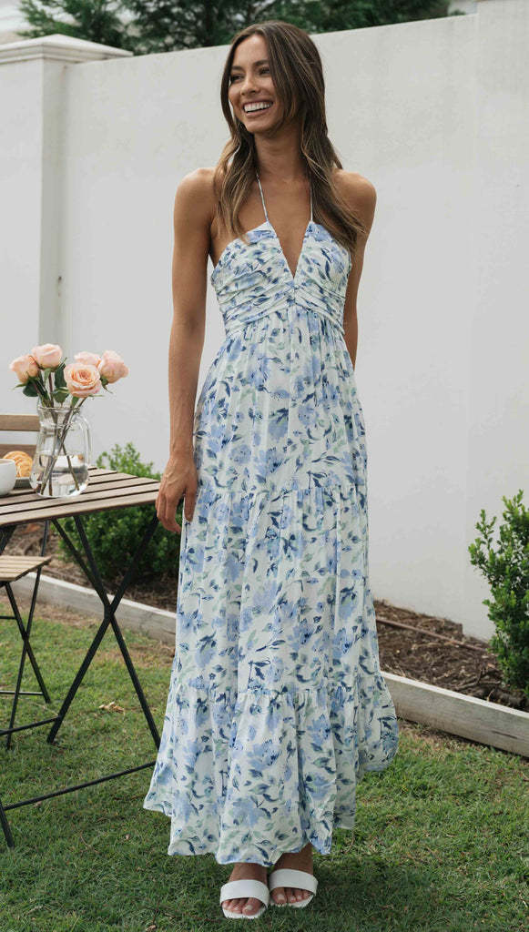 Summer Floral Print Spaghetti Strap V-neck Maxi Dress