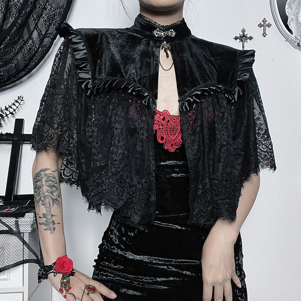 Dark Elegant Slim-Fit Gothic Cloud Shoulder Cape