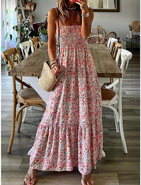 Floral Print Sling Big Swing  Maxi Dress - ONEK