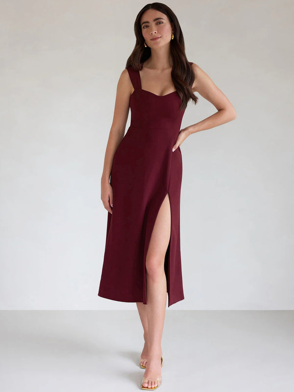 Y2K Cross-Border Light Luxury Solid Color High-Waisted Split Shoulder Strap Cinched Waist A-Line Maxi Dress