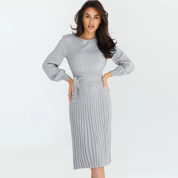 Knitted Slim-fit Pleated Midi Sweater Dress