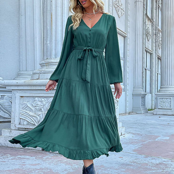 New Stylish Women's Long Sleeve Solid Color Maxi Dress - ONEK