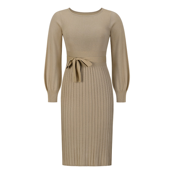 Knitted Slim-fit Pleated Midi Sweater Dress - ONEK