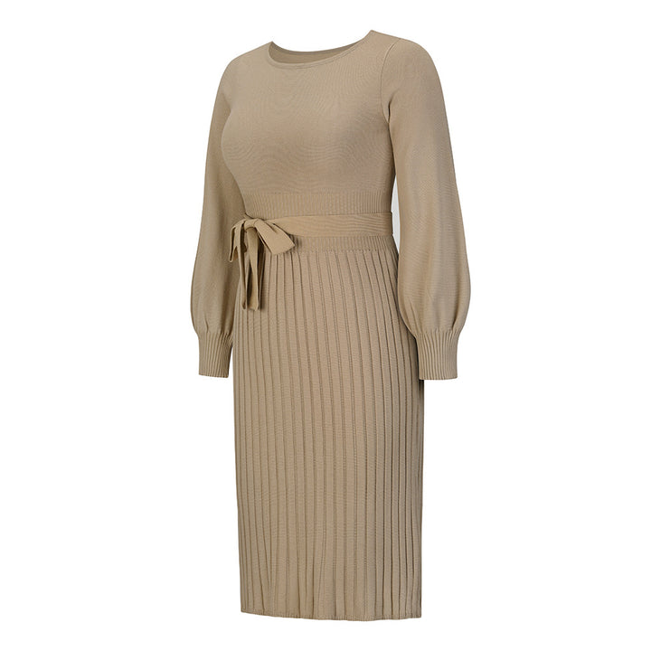 Knitted Slim-fit Pleated Midi Sweater Dress - ONEK