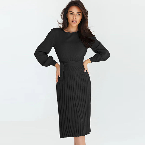 Knitted Slim-fit Pleated Midi Sweater Dress