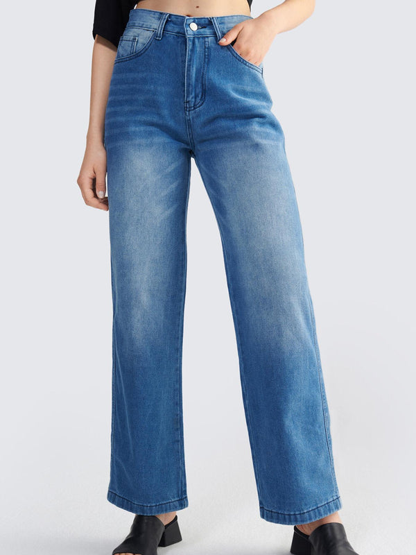 Pocket Button Straight Leg Jeans