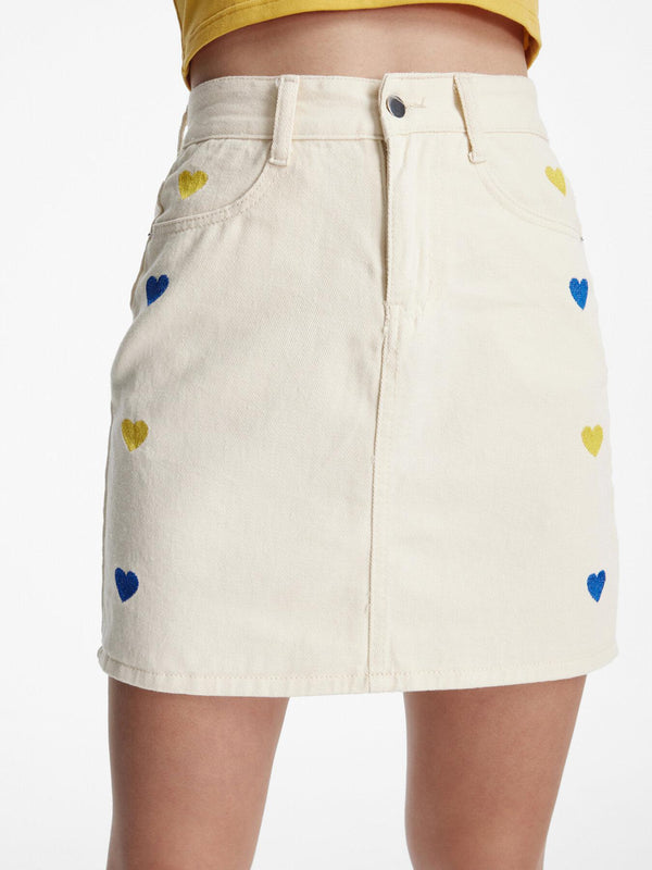 Heart Print  High Waist Denim Skirt