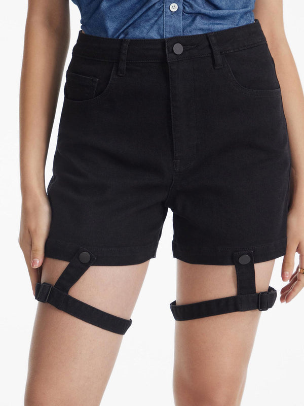 Women's Garter Belt Design Denim Shorts