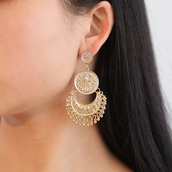 Retro hollow moon bohemian Earrings