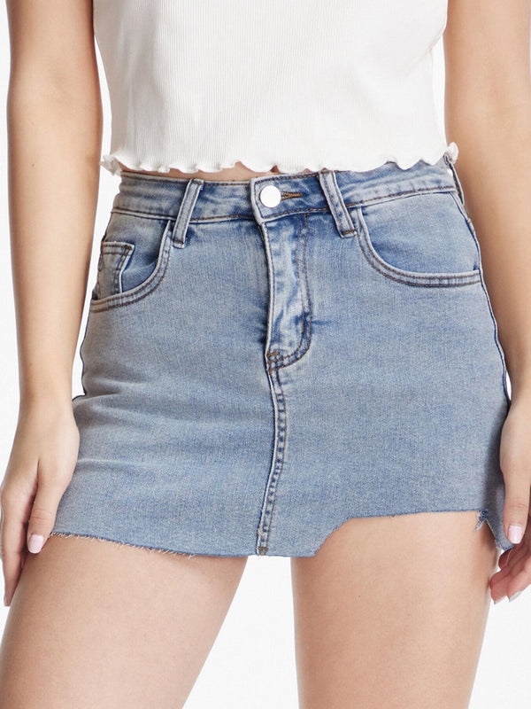 Raw Hem Asymmetrical Denim SKorts