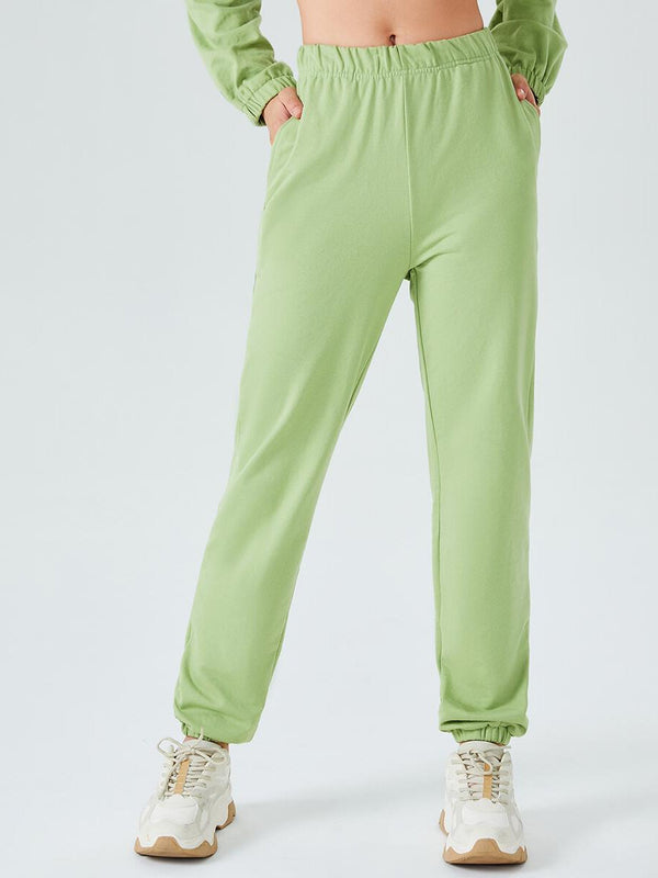 Sporty Pocket Elastic Waist Sweatpants