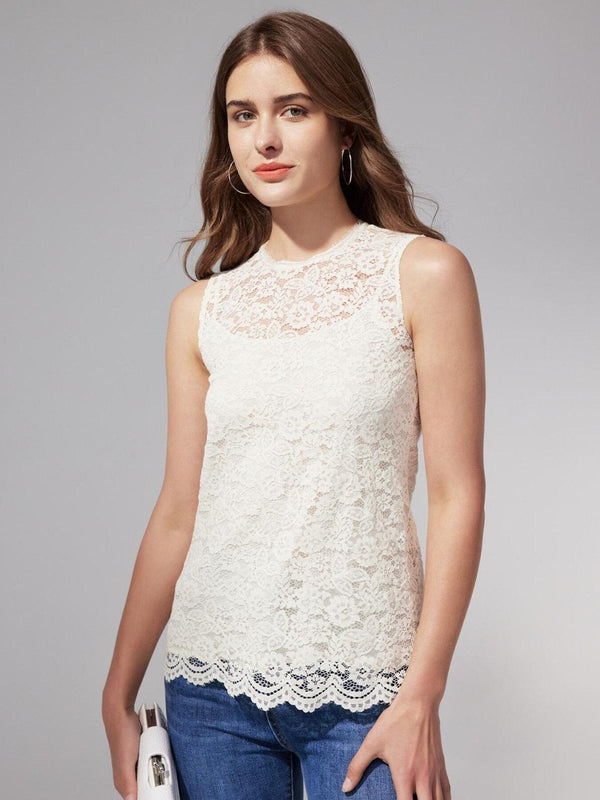 Contrast Lace Round Neck Lace Top