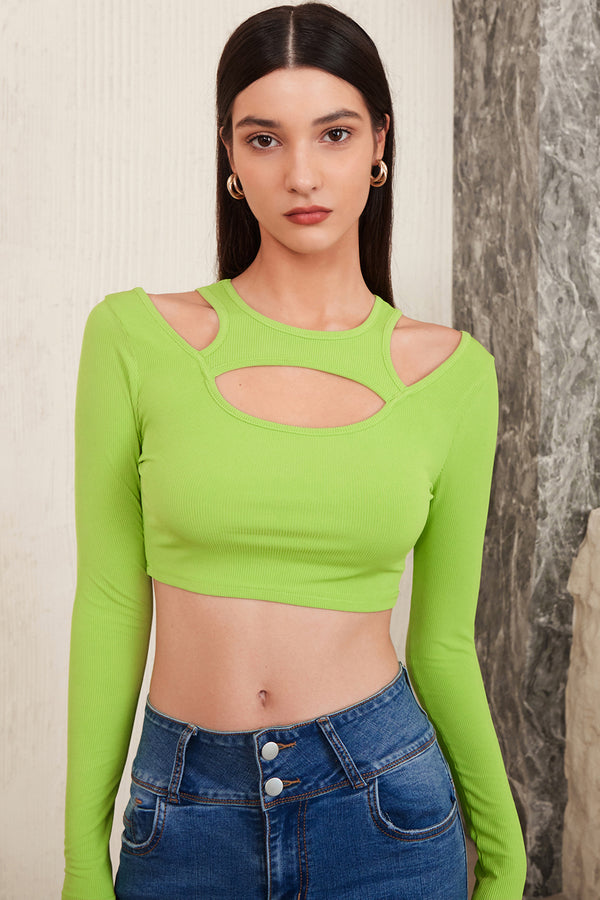 Cut Out Cold Shoulder Crop Tee