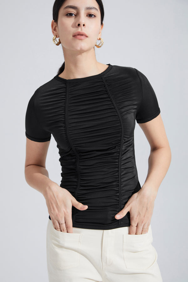 Women's Ruched Round Neck Tee