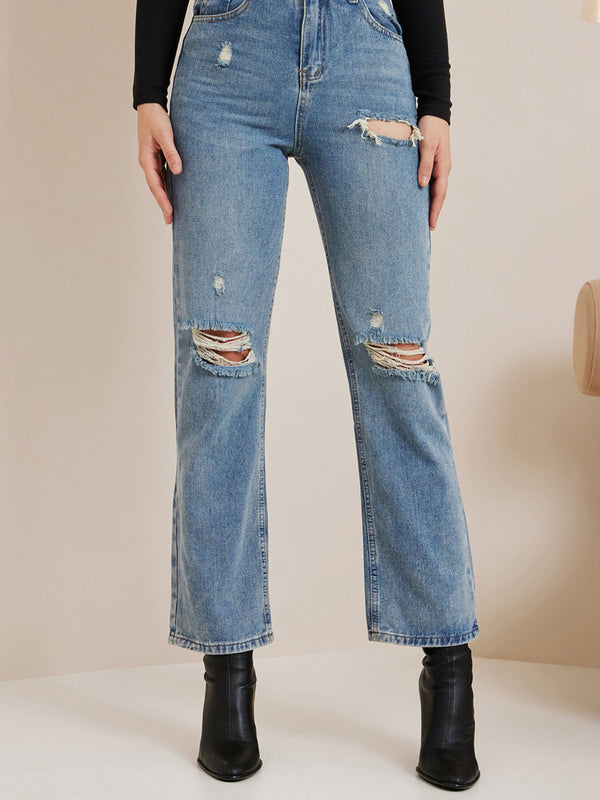 Ripped Pocket High Waist Slim Jeans