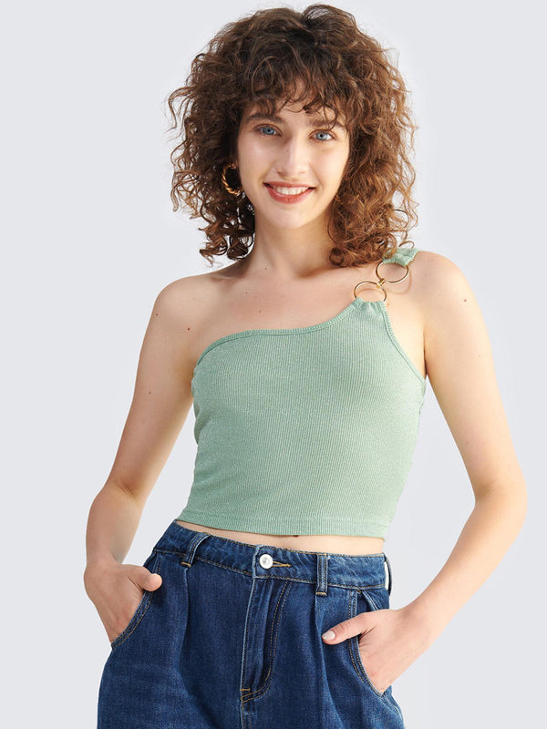 Ring Linked Stretch Rib Crop Top