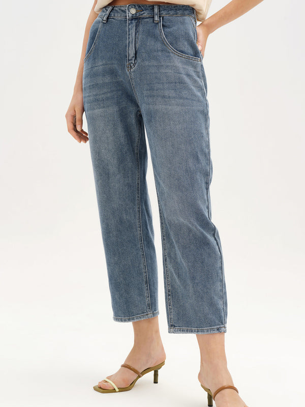 Straight Leg High Waist Pocket Long Jeans