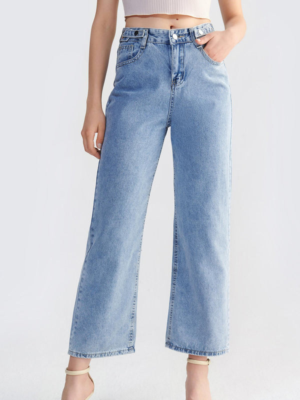 Button Front Zipper Wide Leg Jeans