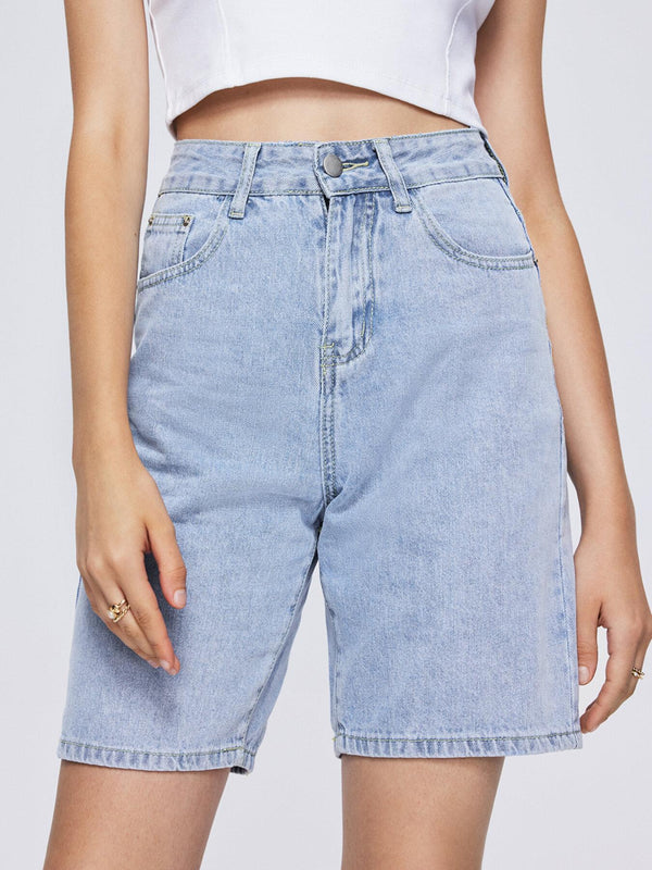 Button Front Straight Leg Denim Shorts