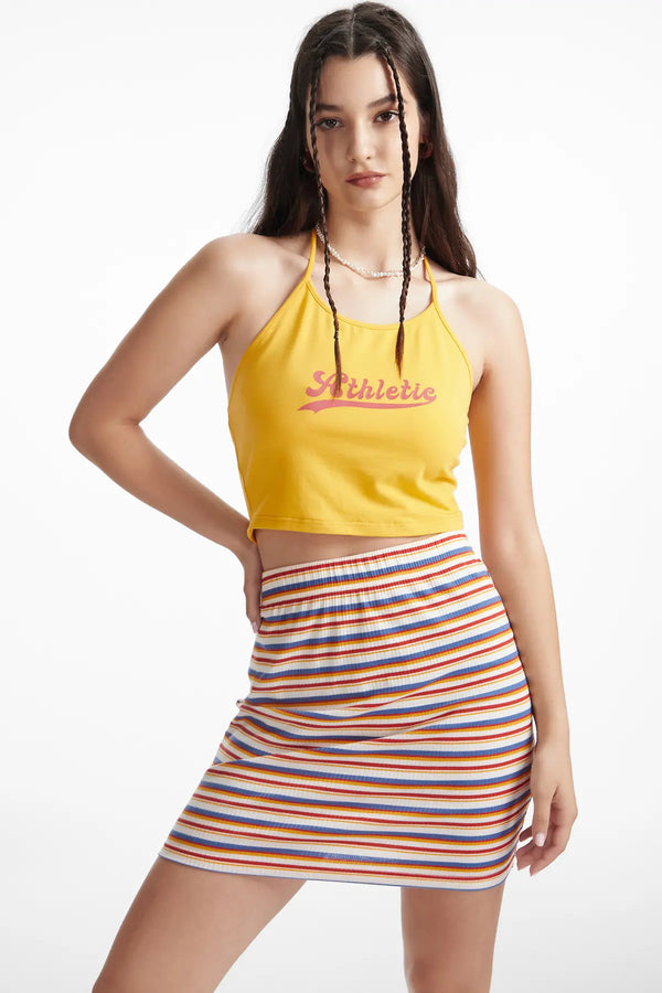 Letter Print Tie Neck Crop Camis Top