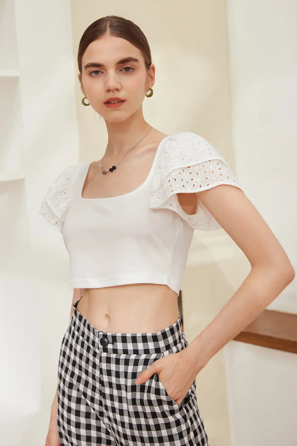 Hollow Layered Sleeve Crop Tee