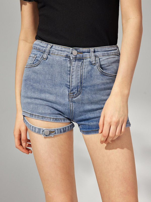 Cut Out Pocket High Waist Denim Shorts