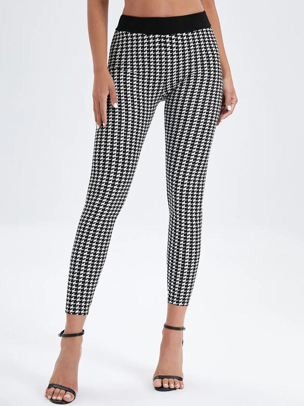 Women's Sporty Houndstooth Print Skinny Pants