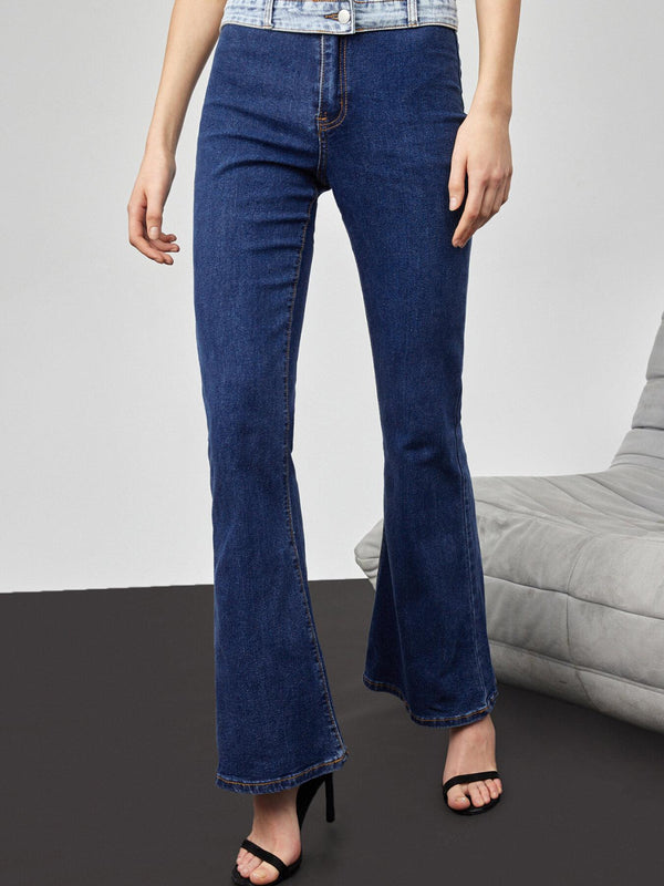 Raw Wash Button Straight Leg Jeans