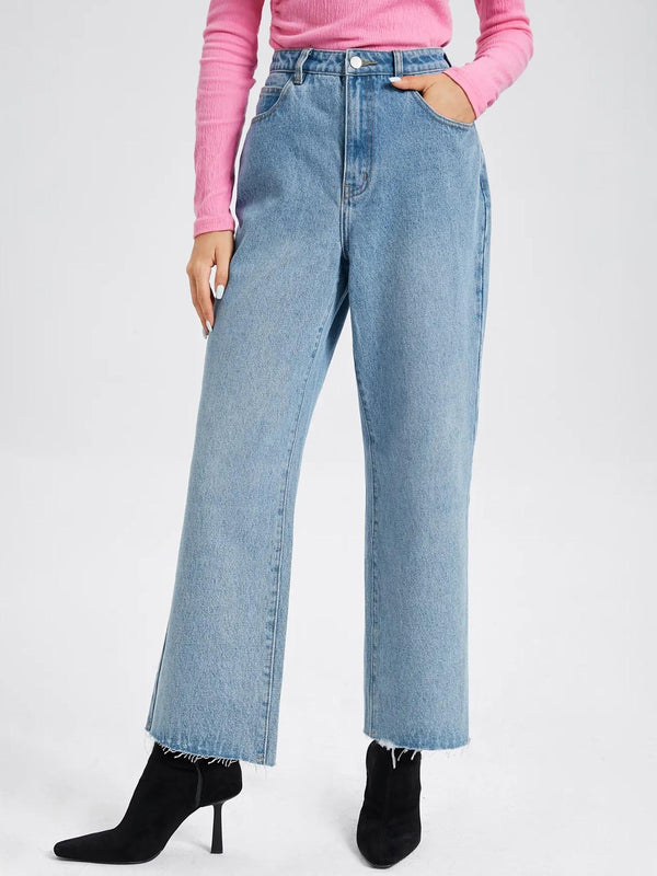 Raw Hem Pocket High Waist Cropped Jeans