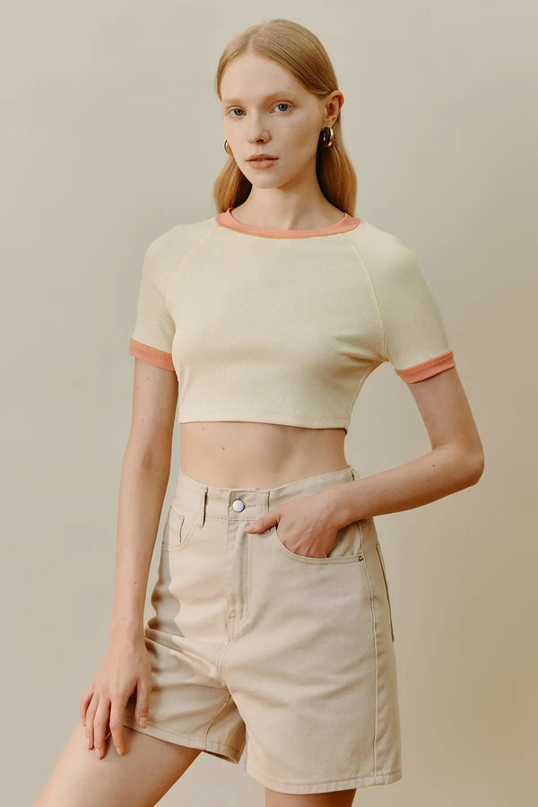 Women's Contrast Binding Rib Crop Top