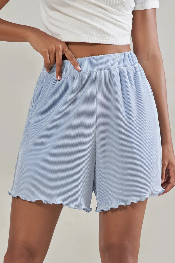 Elastic Waist Lettuce Trim Shorts