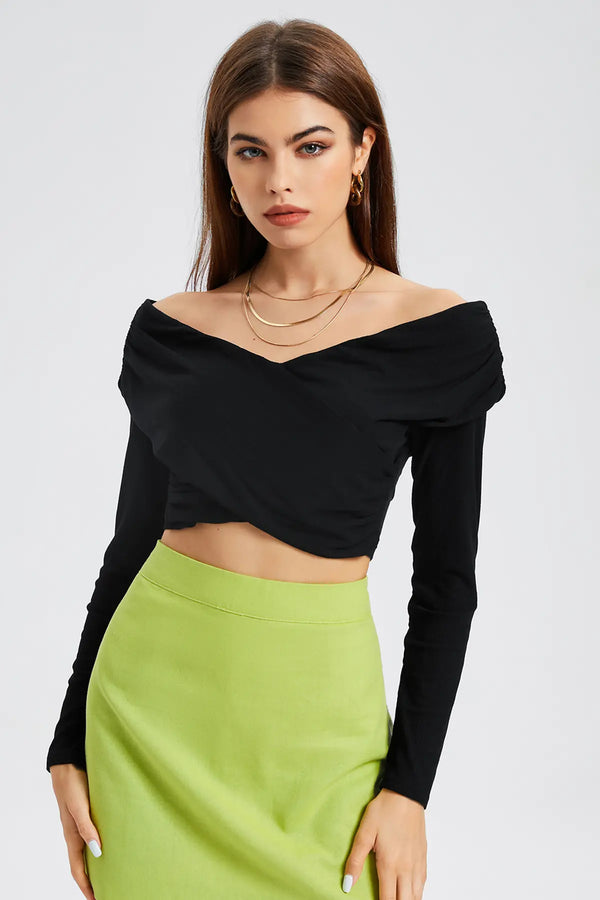 Ruched Off the Shoulder Crop Top