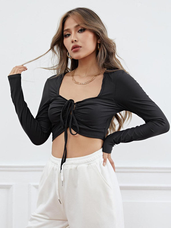 Drawstring Ruched Backless Crop Top