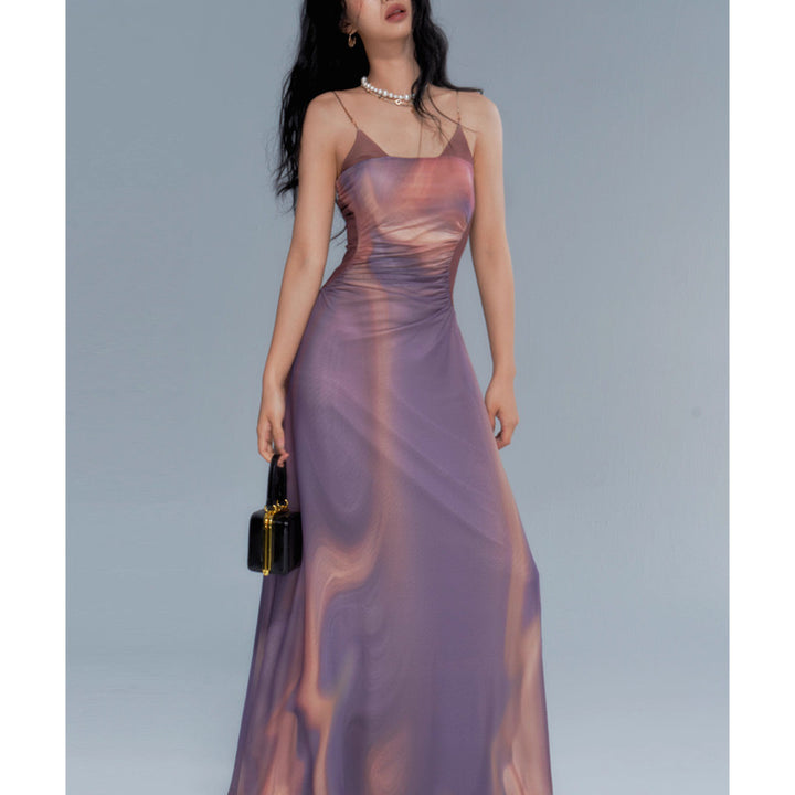 Premium Sleeveless Oil Painting Halter Long Dresses - ONEK