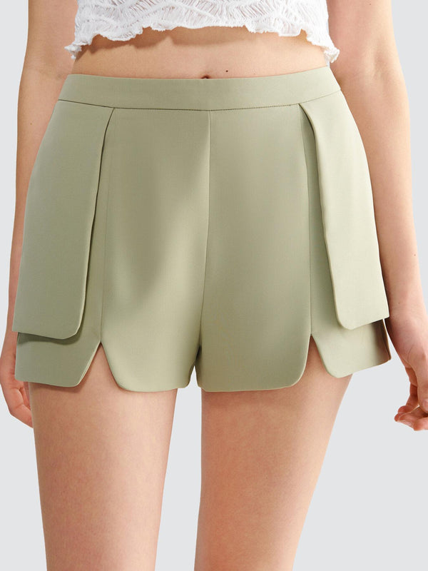 Pocket Zipper Back Split Shorts