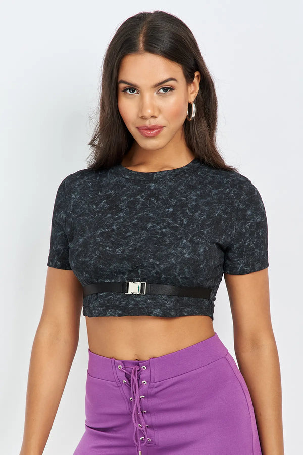 Tie Dye Buckle Design Crop Top