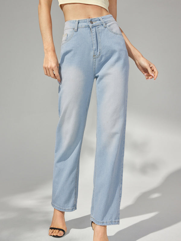 Casual Plain Wide Leg Jeans