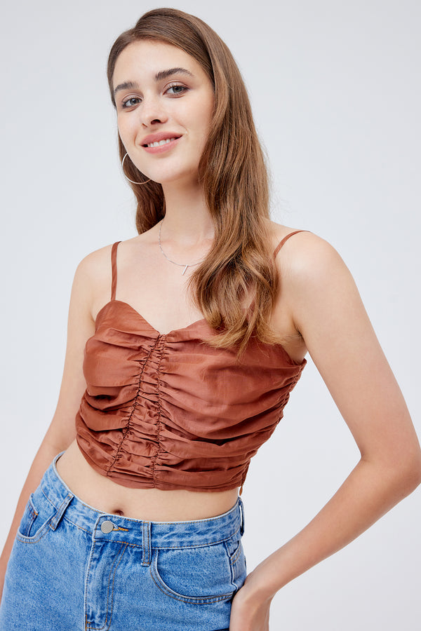 Ruched Adjustable Straps Crop Camis Top