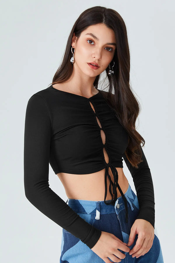 Ruched Tie Front Crop Top