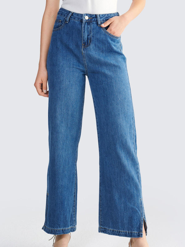 Split Pocket Washed Wide Leg Jeans