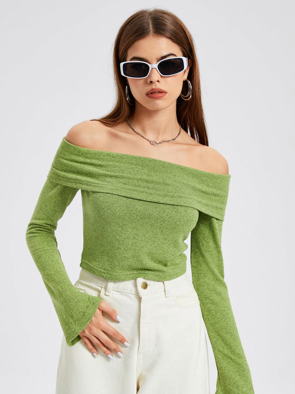 Off the Shoulder Flounce Sleeve Tee