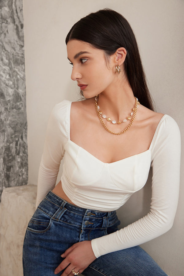 Sweetheart Neck Ruched Crop Top