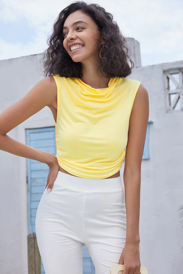 Draped Cowl Neck Crop Tank Top